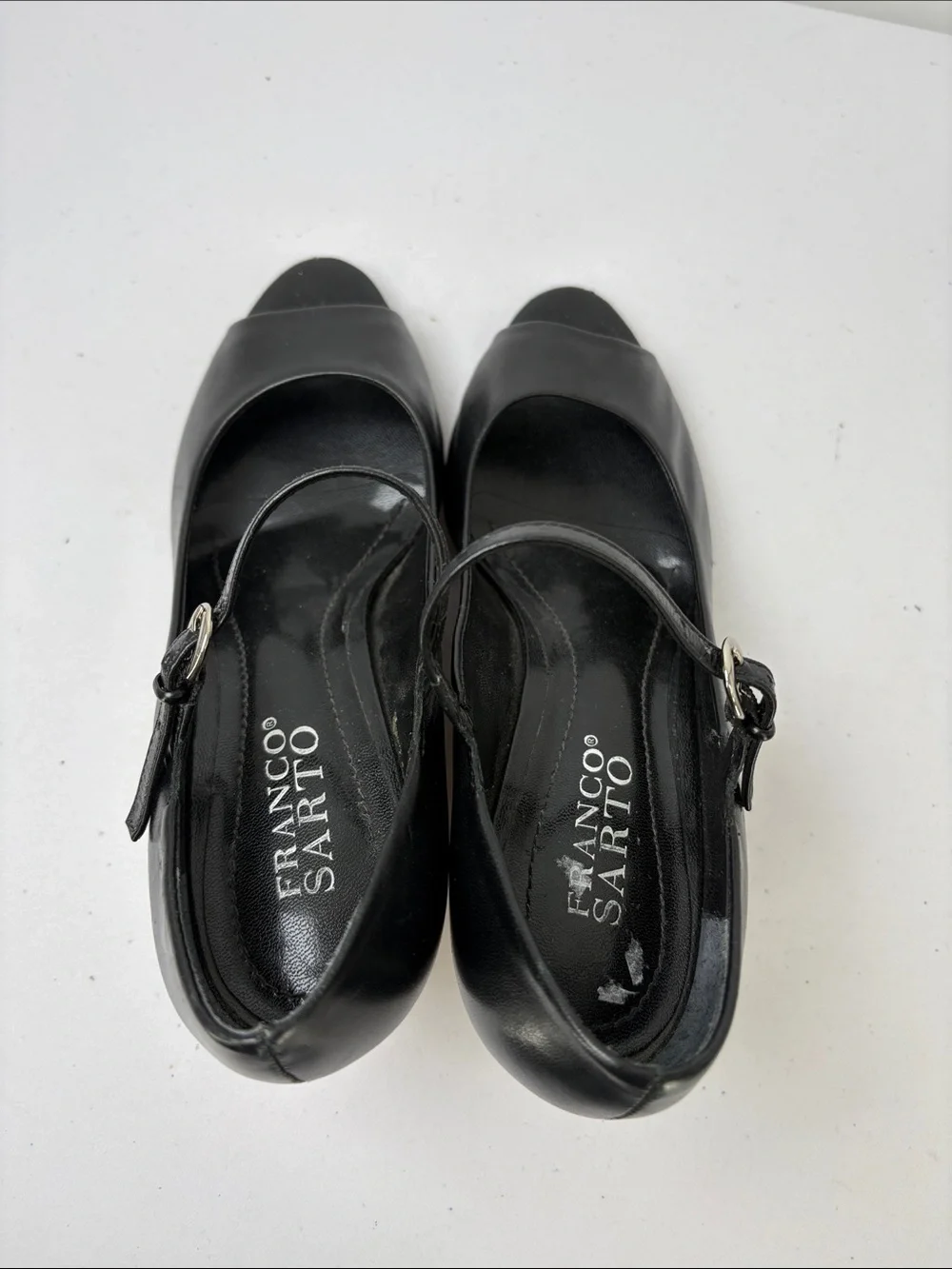 🕊️ Franco Sarto  Leather Cork Wedge Mary Jane Sandals w peep Toe